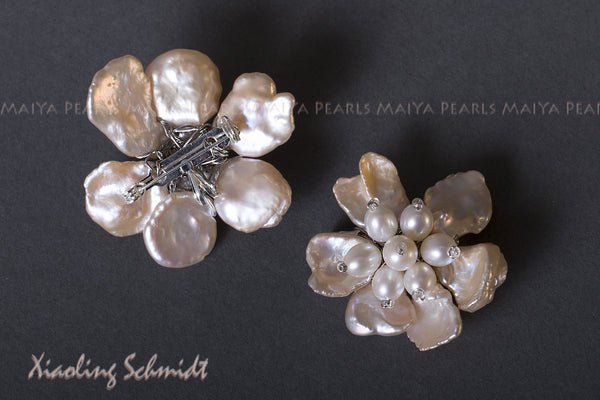 Necklace - 3-Strand White Freshwater Pearls with Keshi Peach Petal